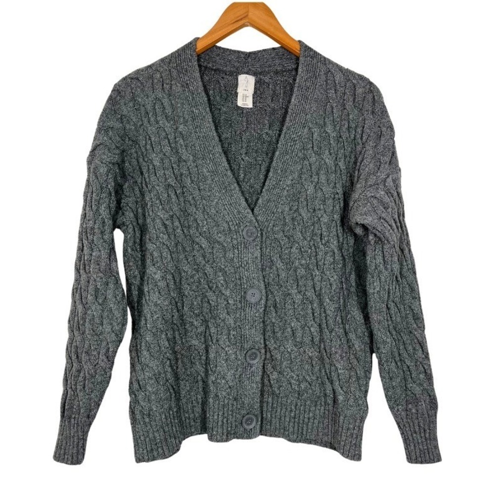 Joie Womens Gray Cable Knit Button Front V-Neck Cardigan Sweater Size M Academia